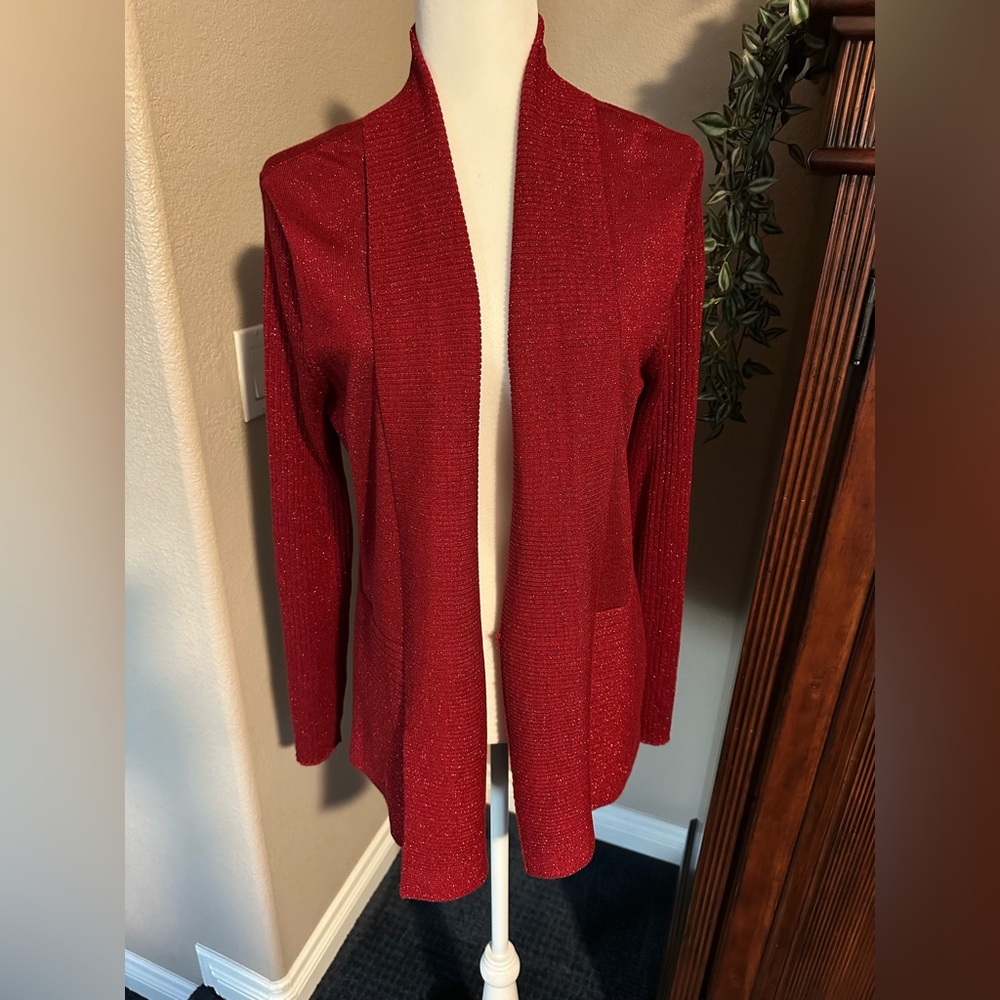 Women’s 89th & Madison “Sparkling” Red Cardigan - size XL